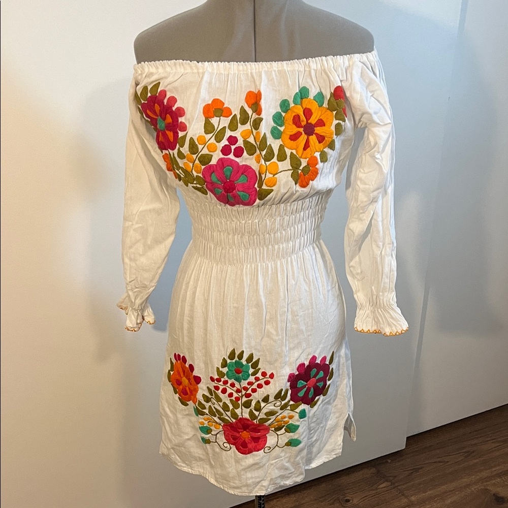 Floral Embroidered Off-Shoulder Mini Dress - White NWOT
